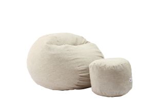 Комплект, Барбарон с табуретка за крака, 500л. Matusalem  - Beige Brulee, Перящ се калъф, Подходящ за деца, Пълнеж с микс от мемори пяна и дунапрен, Гама Premium Rustic