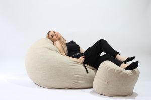 Комплект, Барбарон с табуретка за крака, 500л. Matusalem  - Beige Brulee, Перящ се калъф, Подходящ за деца, Пълнеж с микс от мемори пяна и дунапрен, Гама Premium Rustic